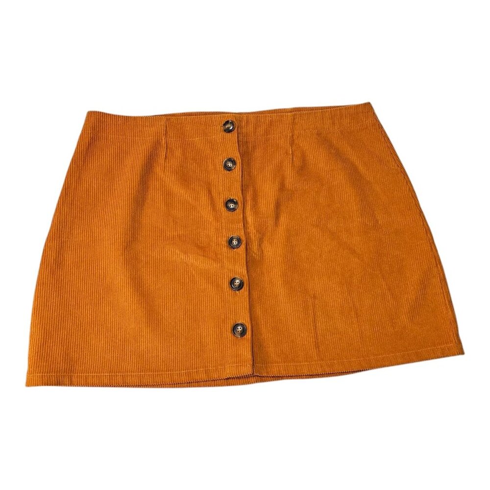 Belle Tweed Mustard Yellow Corduroy Button Front Mini Skirt XL